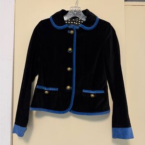 Marc Jacobs Black Velvet Jacket with Blue Trim – Classic Button Front, Size 2